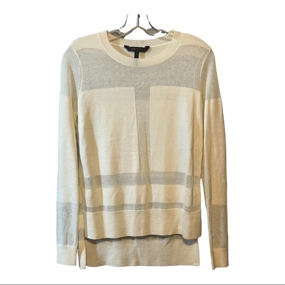 BCBGMaxazria Kaiya Combo Top XS Ivory Sheer Lightweight Wool Blend- Gardenia - Picture 4 of 5